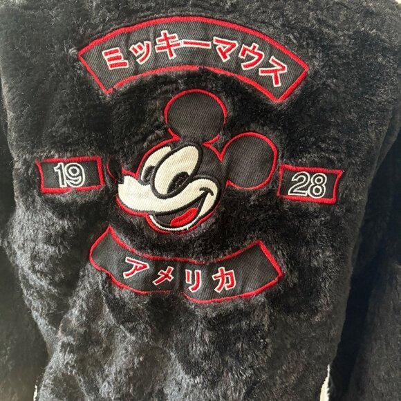 Disney X Forever 21 Mickey Mouse Faux Fur Bomber Jacket Black Red Womens Size S - Picture 7 of 15